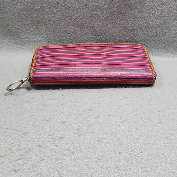 FOSSIL Keyper Clutch Wallet Pink-Purple Stripe 3 Pocket Zip Around Closure Disc - Picture 13 of 14